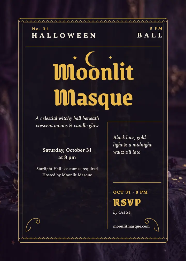 Moonlit Masque witchy ball invitation template
