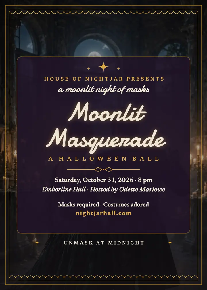 Moonlit Masquerade Halloween ball invitation template