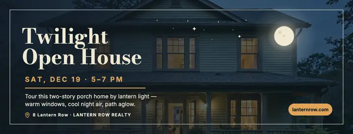 Moonlit porch twilight open house cover template