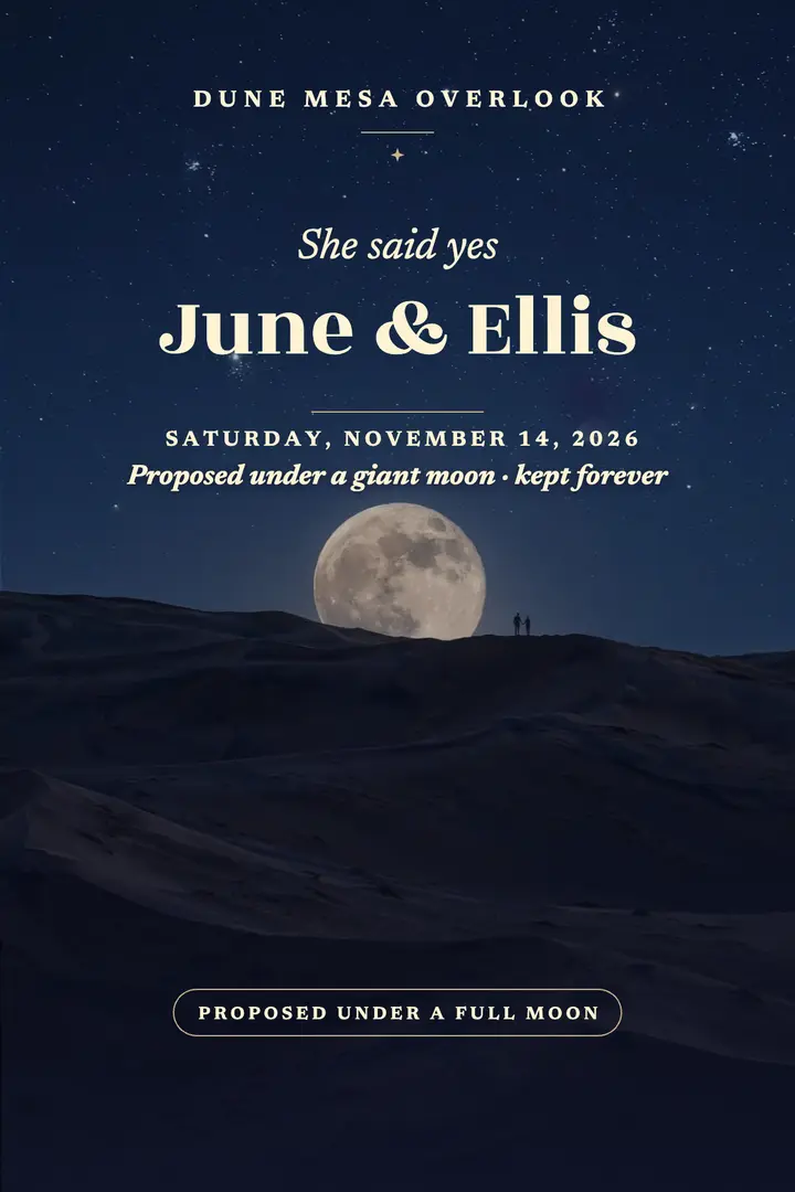 June and Ellis moonlit proposal poster template