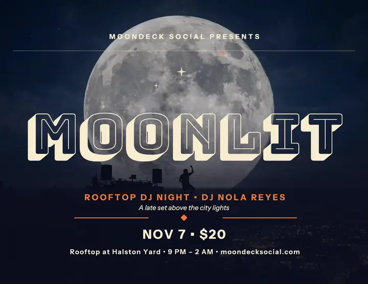 Moondeck moonlit rooftop DJ night flyer template