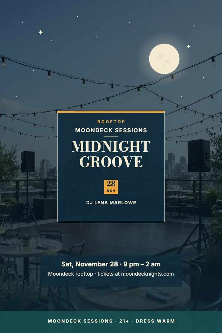 Moondeck Sessions rooftop DJ night poster template