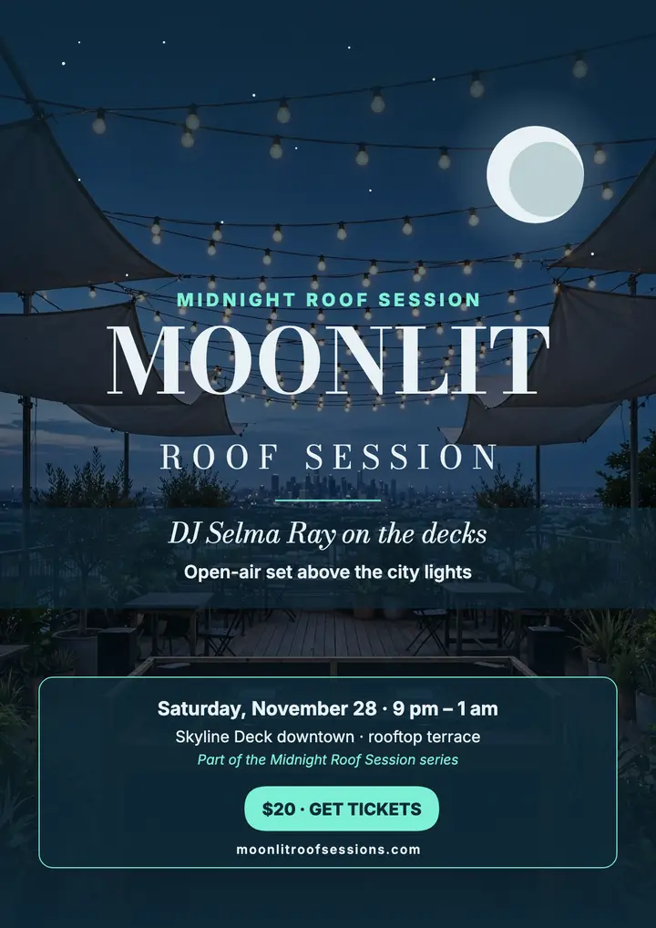 Moonlit rooftop DJ flyer template