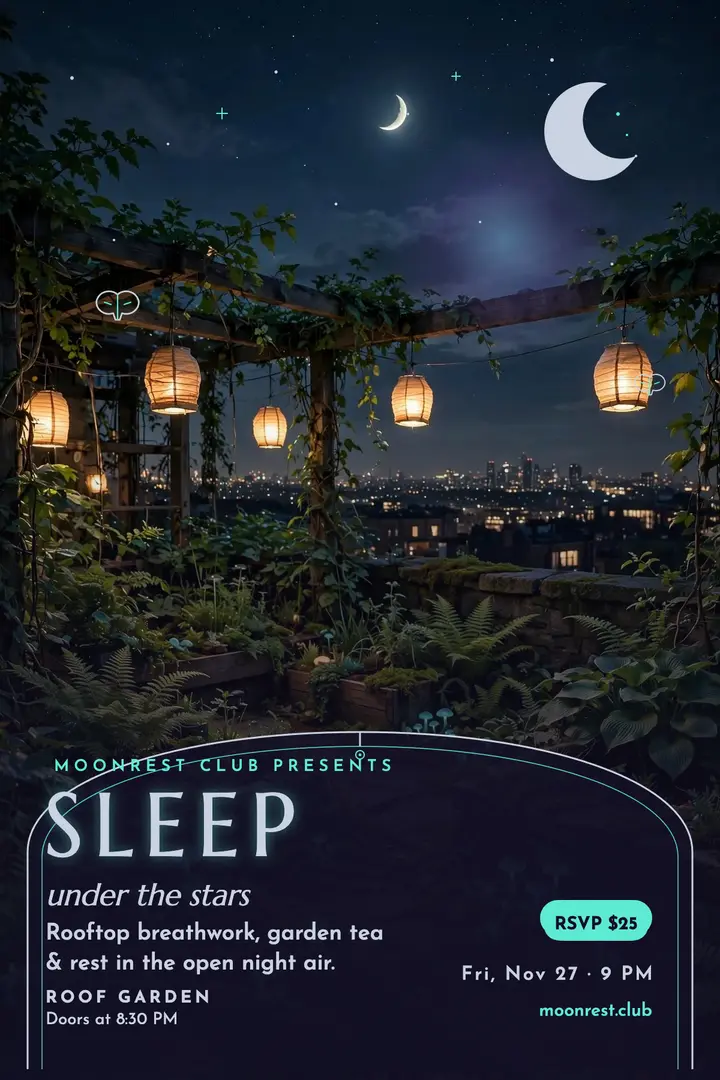 Moonrest Club rooftop sleep night poster template