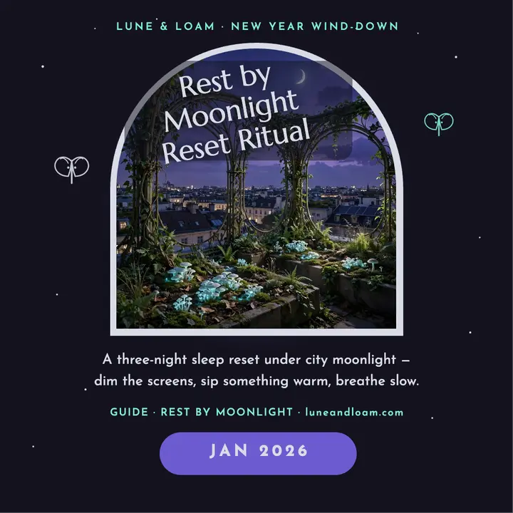 Moonlit sleep reset ritual in eco-city template