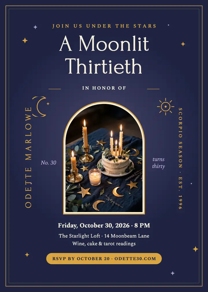 Odette Marlowe moonlit thirtieth invitation template