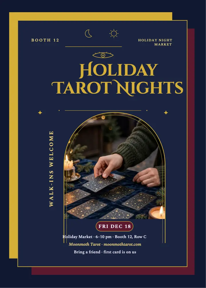 Moonmoth holiday tarot night invitation template