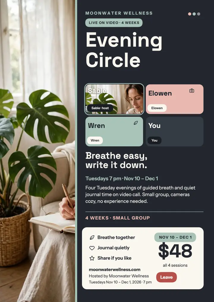 Moonwater evening wellness circle flyer template