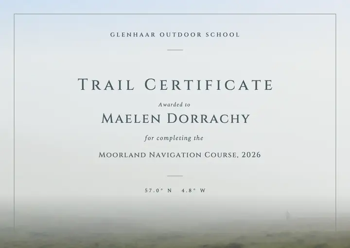 Glenhaar moorland navigation course certificate template