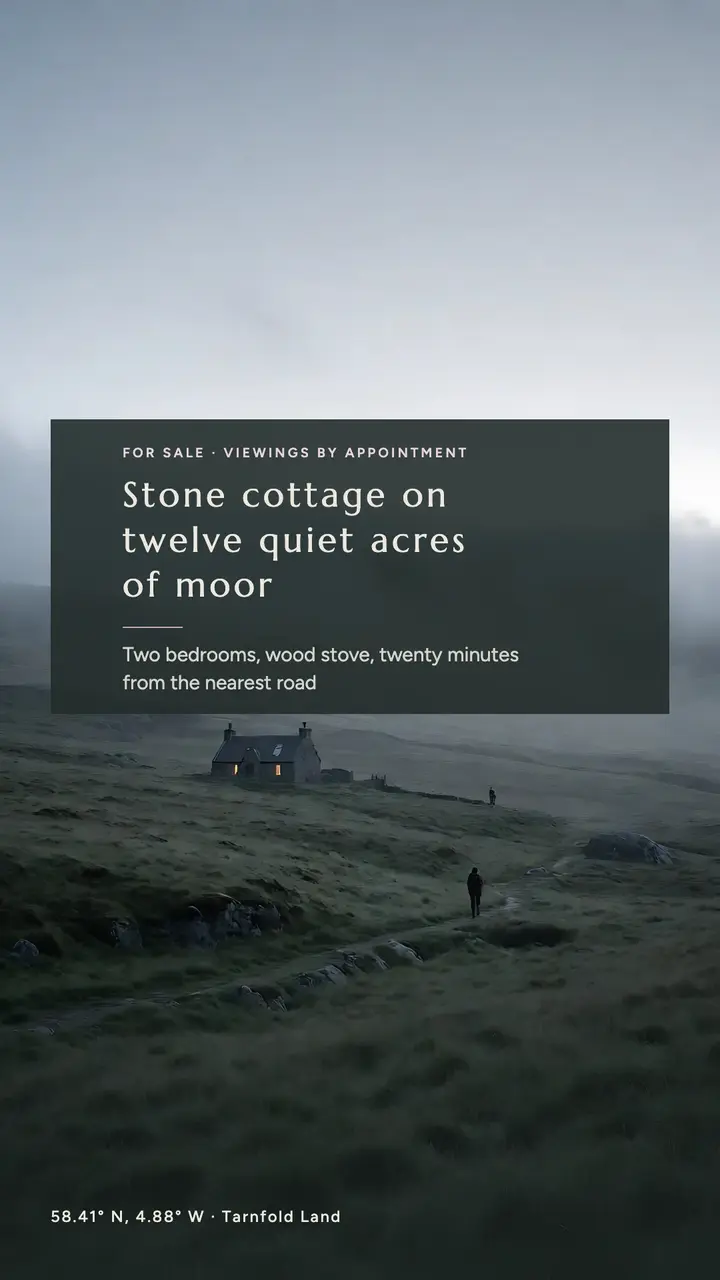 Remote stone cottage on moorland listing story template