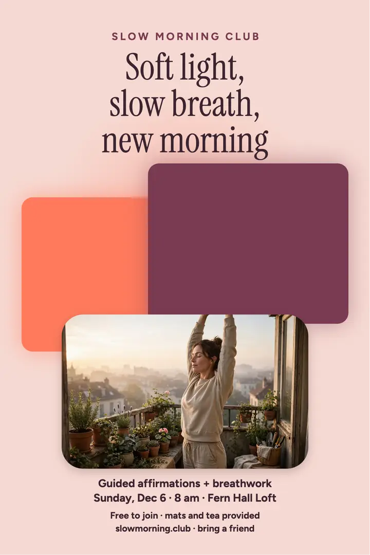 Slow Morning Club affirmation meetup poster: morning affirmation poster template