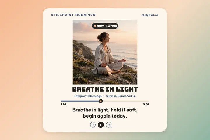 Stillpoint Mornings now-playing postcard template