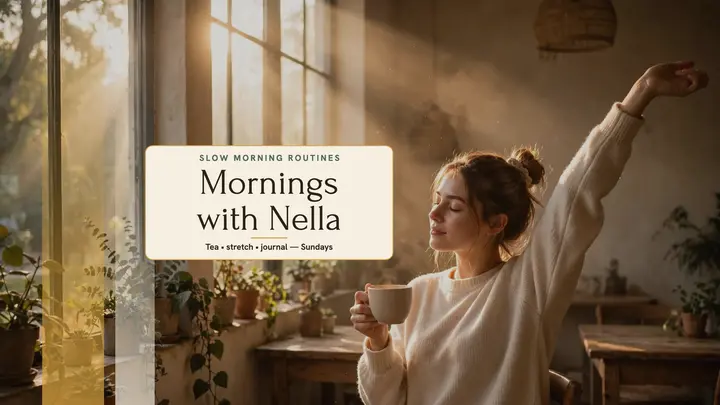 Mornings with Nella slow banner: morning routine youtube banner template