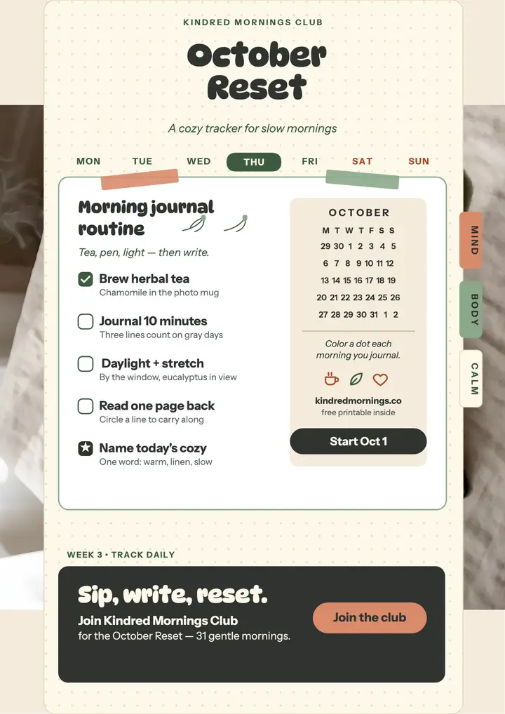October Reset morning planner flyer: habit tracker flyer template