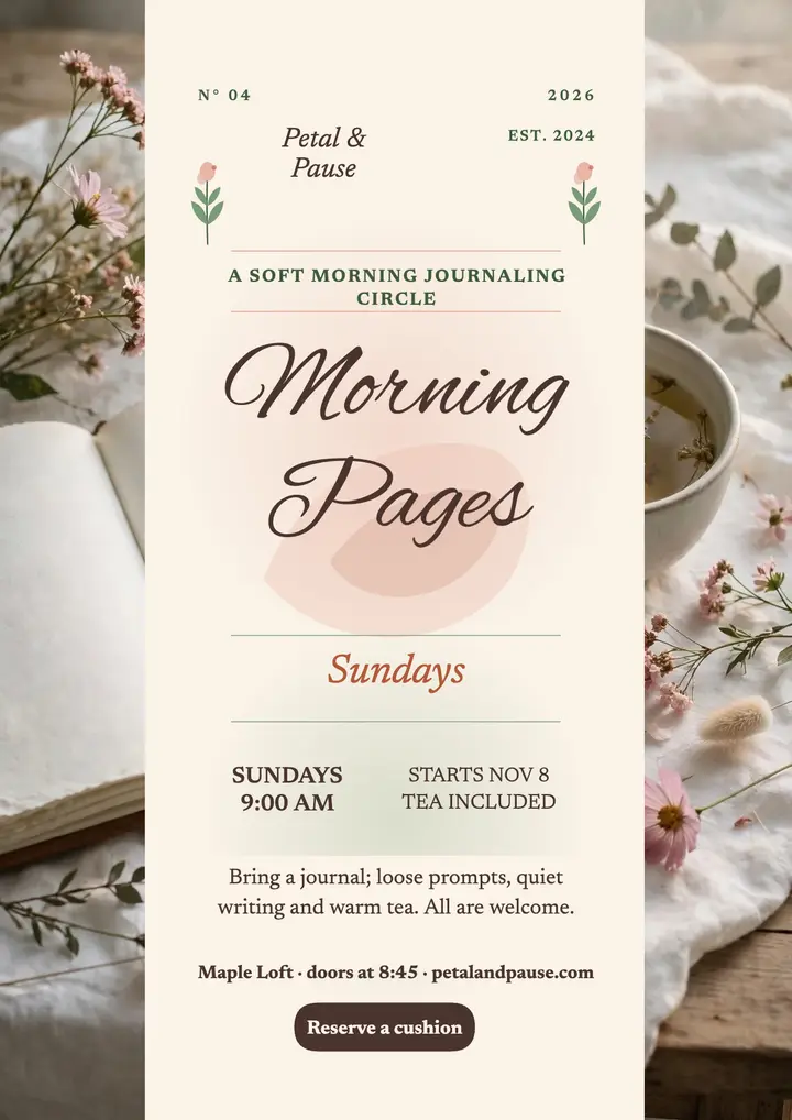 Petal and Pause morning journal flyer template