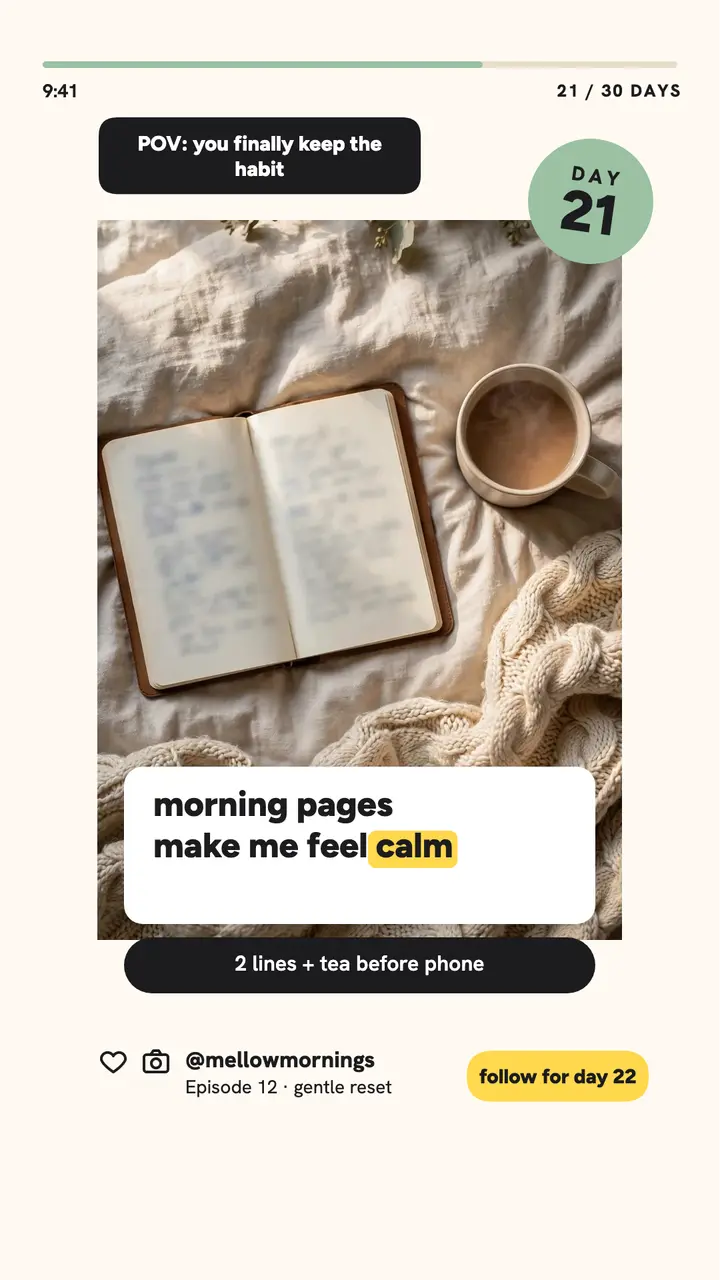 Mellowmornings journal habit UGC story template