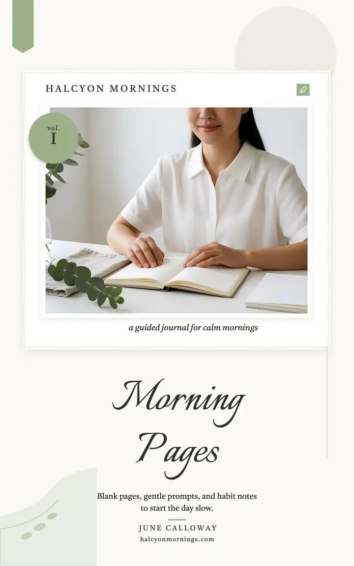 Halcyon Mornings guided journal cover: journal ebook cover template
