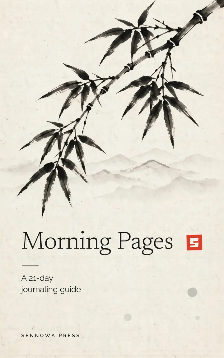 Morning Pages journaling guide ebook cover, sumi-e template