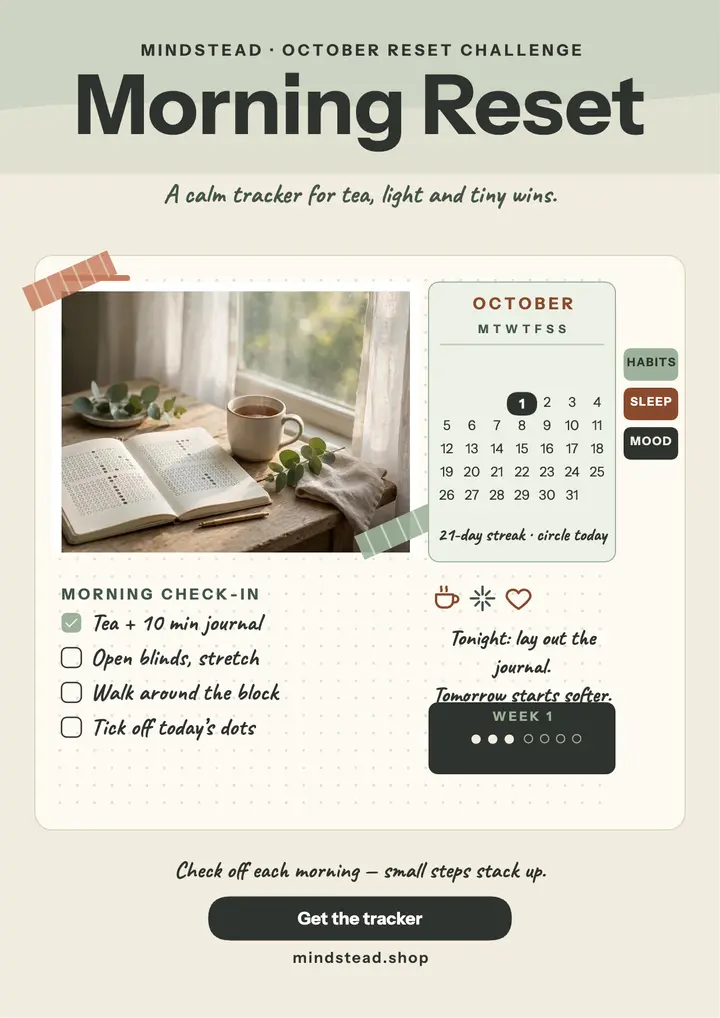 Mindstead morning reset planner flyer template