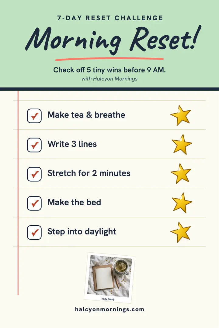Morning Reset 7-day checklist poster: habit checklist poster template