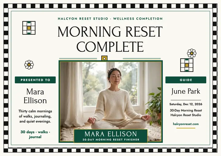 Morning Reset wellness certificate template