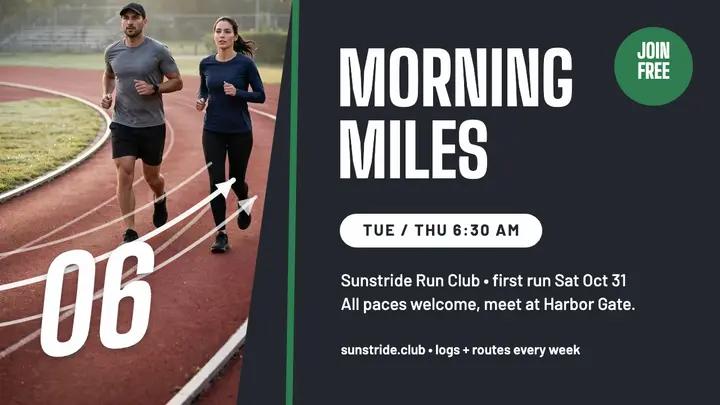 Sunstride morning run club track thumbnail template
