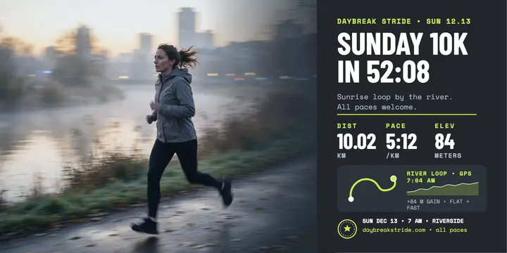 Daybreak Stride Sunday 10K stats post template