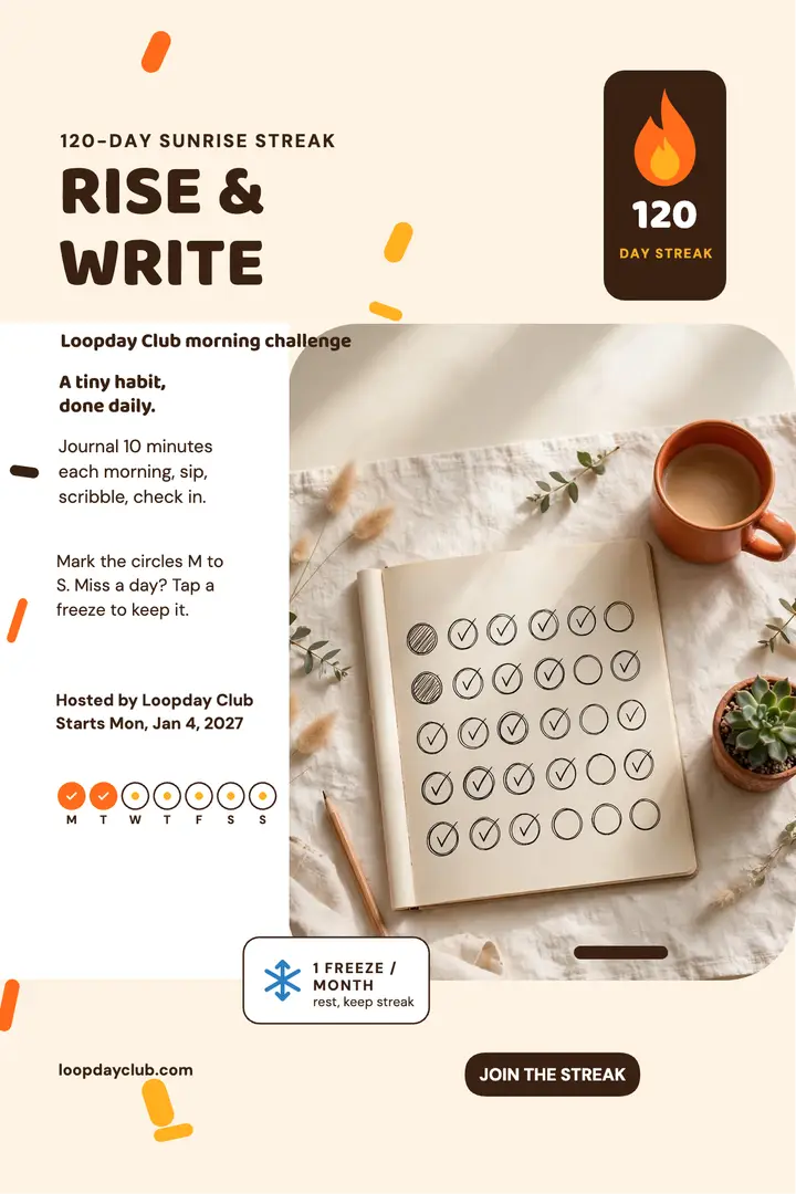 Sunrise streak challenge poster, Loopday Club template