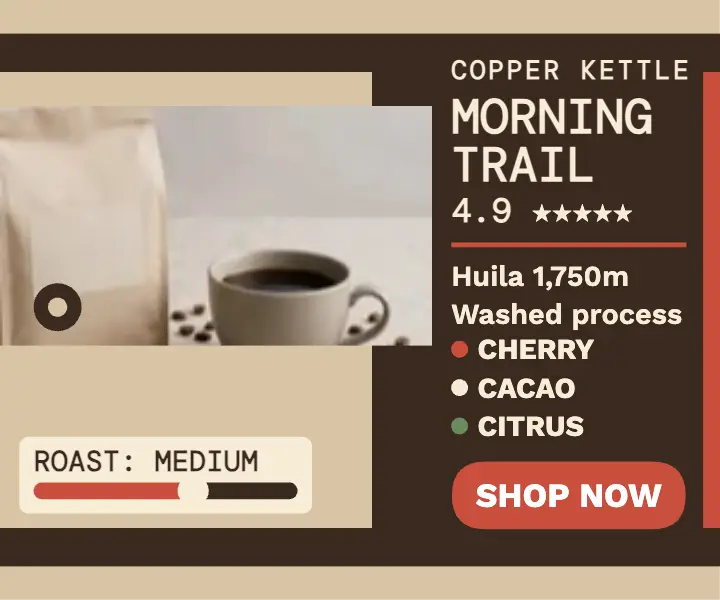 Copper Kettle Morning Trail coffee review ad template