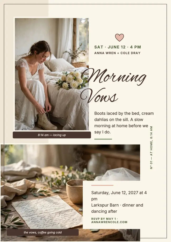 Morning vows at-home wedding flyer: wedding morning flyer template