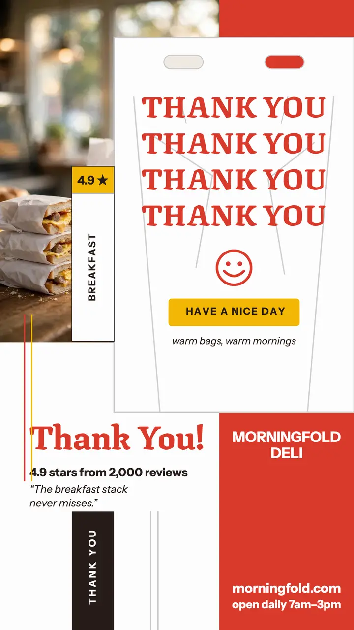Morningfold Deli thank you review story template