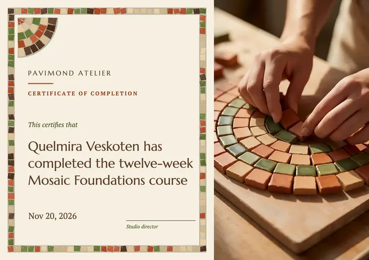 Mosaic course completion certificate, tessera border template