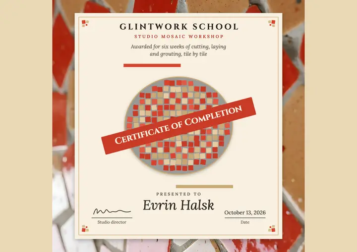 Mosaic workshop completion certificate, tessera template