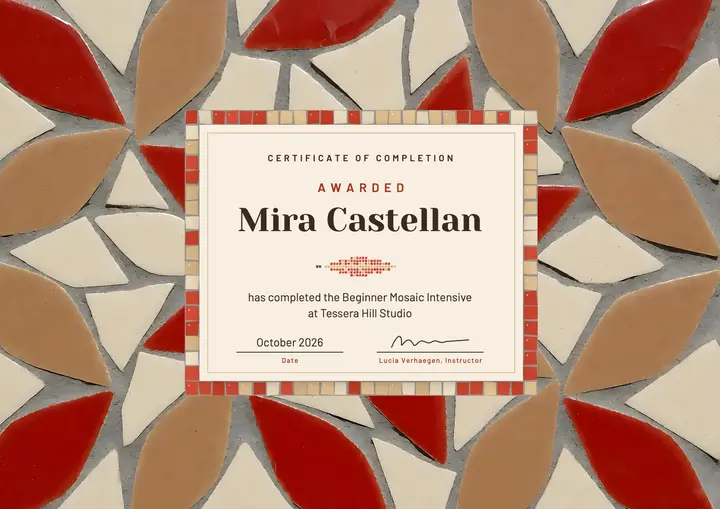 Mosaic workshop completion certificate template
