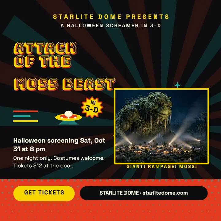 Starlite Dome moss beast movie night: halloween movie night post template
