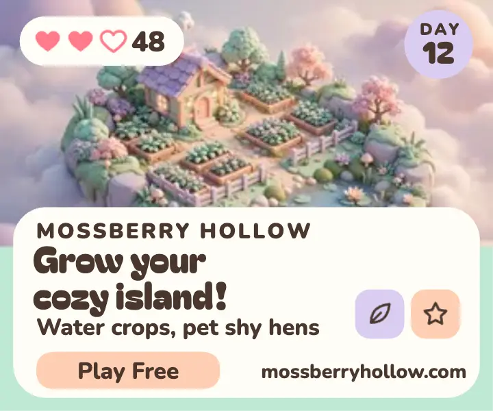 Mossberry Hollow cozy game ad template
