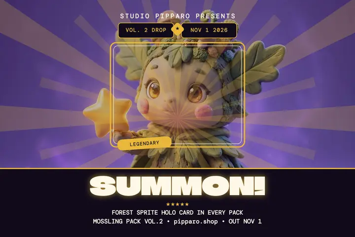 Mossling summon sticker pack postcard: sticker pack drop postcard template