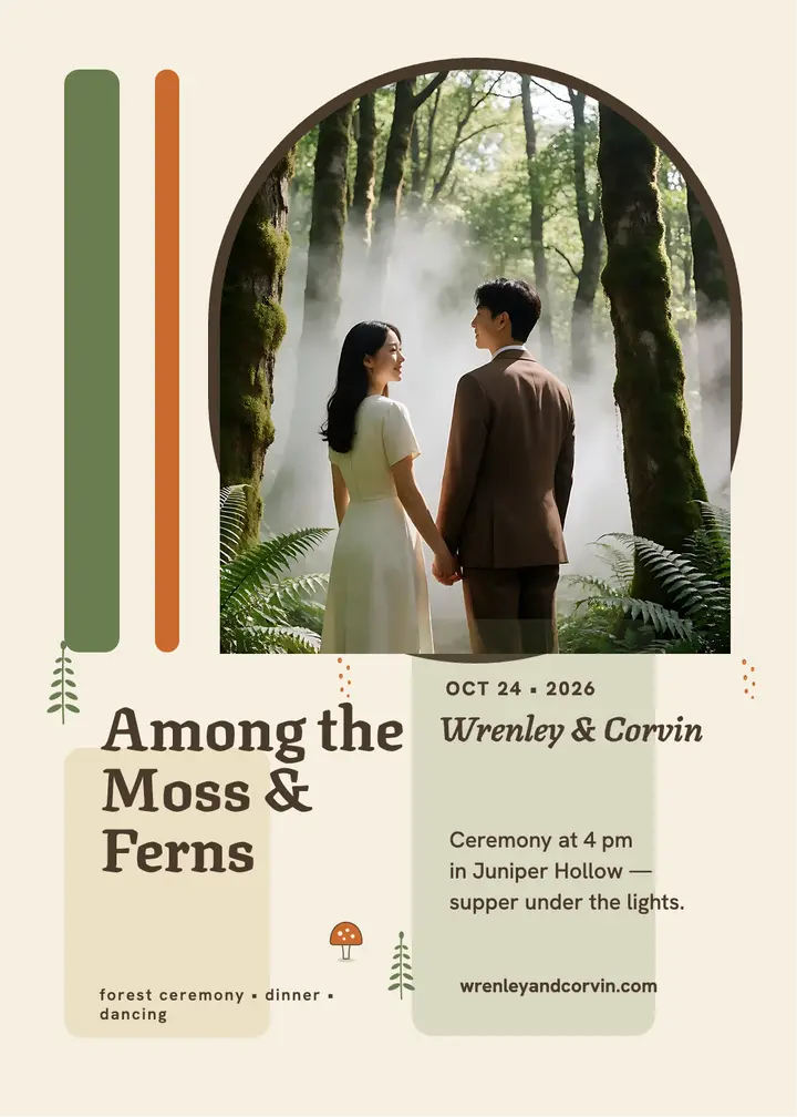 Wrenley and Corvin mossy forest invitation template