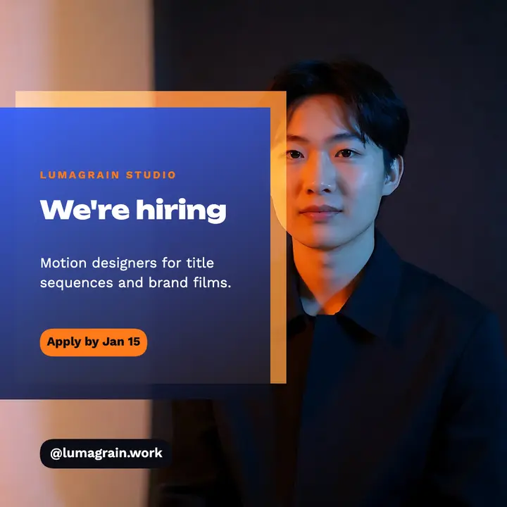 Motion designer hiring post, dual-gel portrait: hiring post template