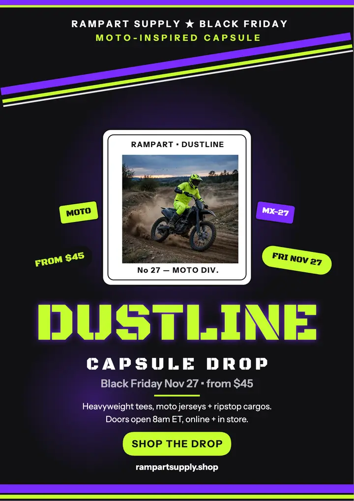 Rampart Supply Dustline moto drop flyer template