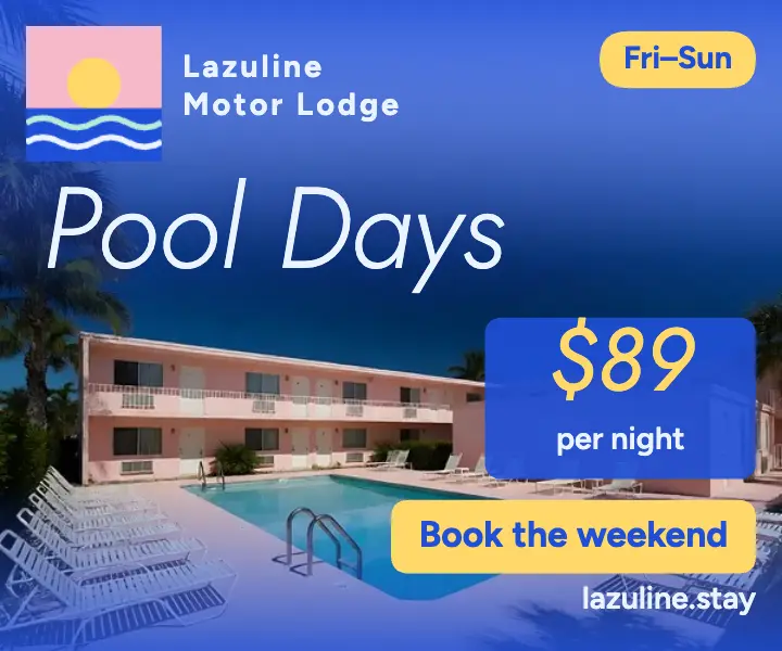 Lazuline Motor Lodge pool weekend rate ad template