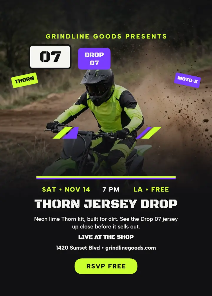 Grindline Thorn jersey drop invitation template