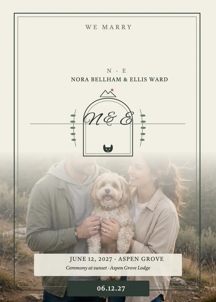 Nora and Ellis mountain crest invitation: wedding invitation template
