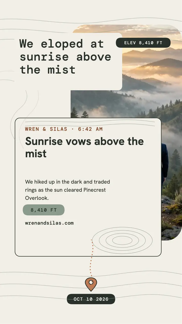 Sunrise mountaintop elopement story template