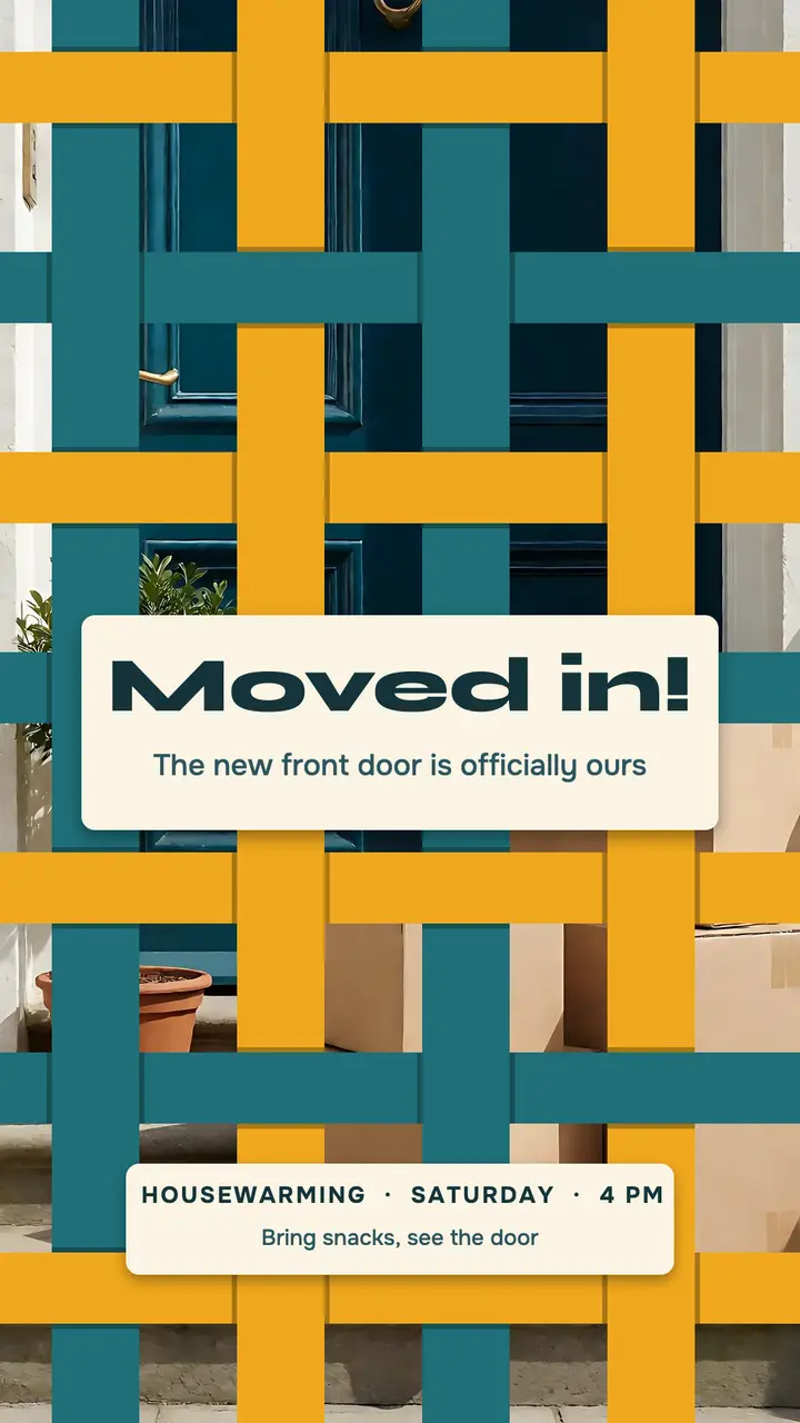 We moved in announcement on woven ribbons template
