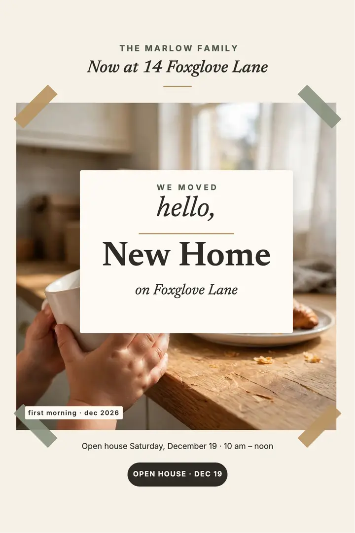 Marlow family moved kitchen morning poster template