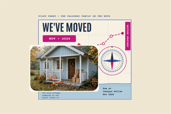 Calloway family moved route postcard template
