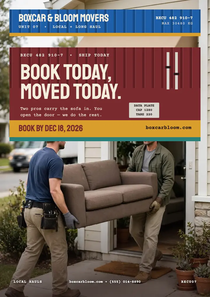 Boxcar and Bloom Movers container flyer template