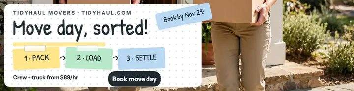 Tidyhaul Movers move-day plan billboard: movers billboard template