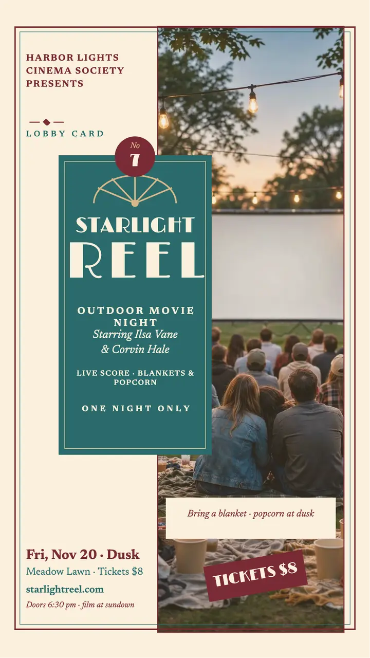 Starlight Reel outdoor movie night lobby story template